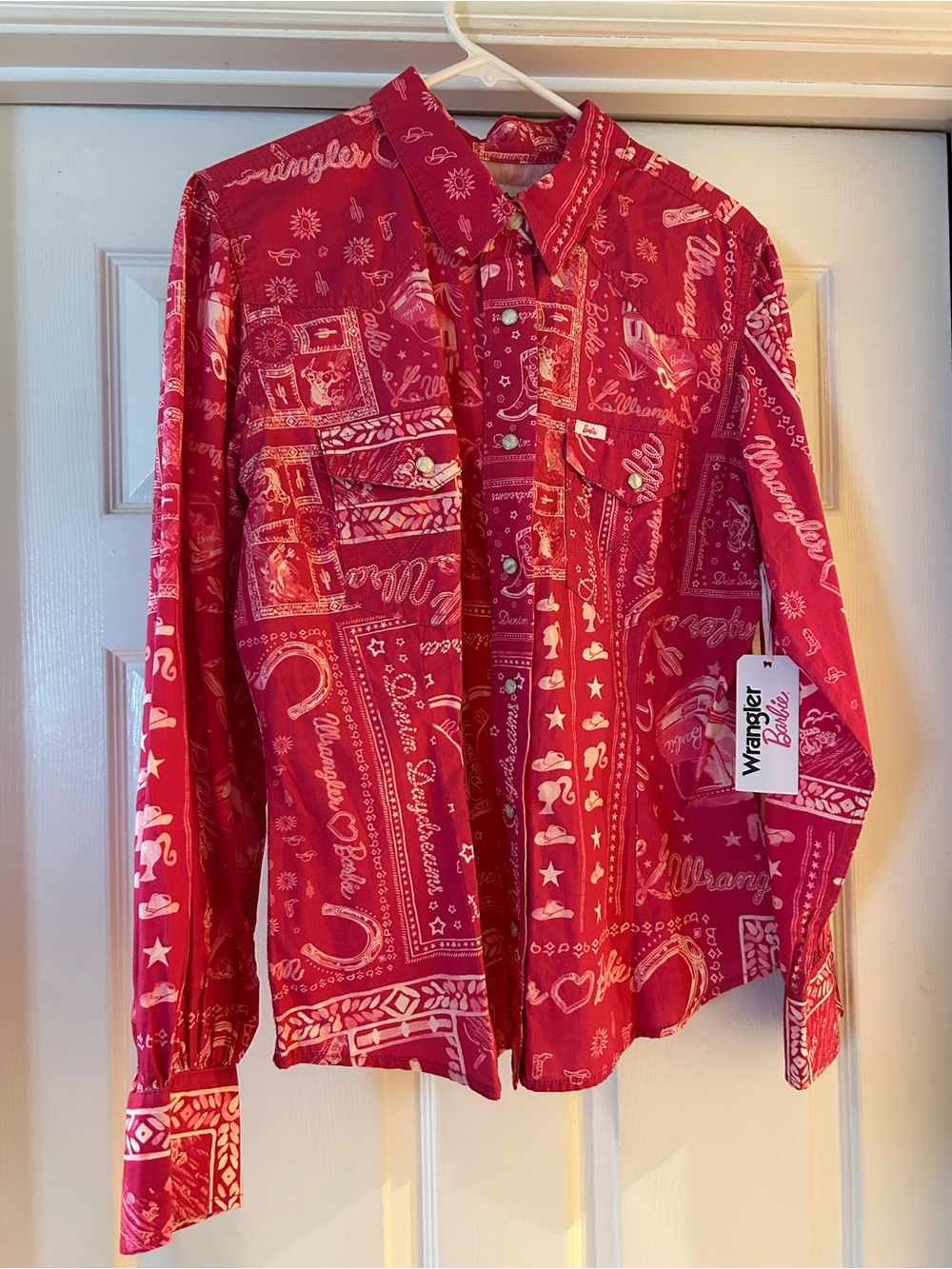Wrangler X Barbie collab Pink Western Bandana Print Pearl snap front shirt
